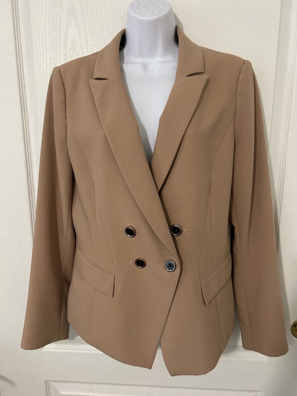 White House Black Market Khaki Double Breasted Blazer Size 12